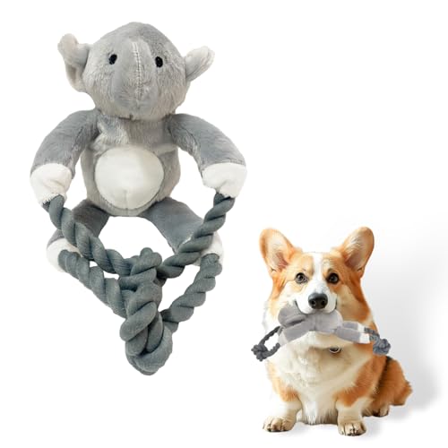 Kattypet Quietschendes Hundespielzeug aus Plüsch – langlebiges süßes Tierspielzeug für das Spielen im Innenbereich mit kleinen, mittleren und großen Hunden (Elefant) von Kattypet
