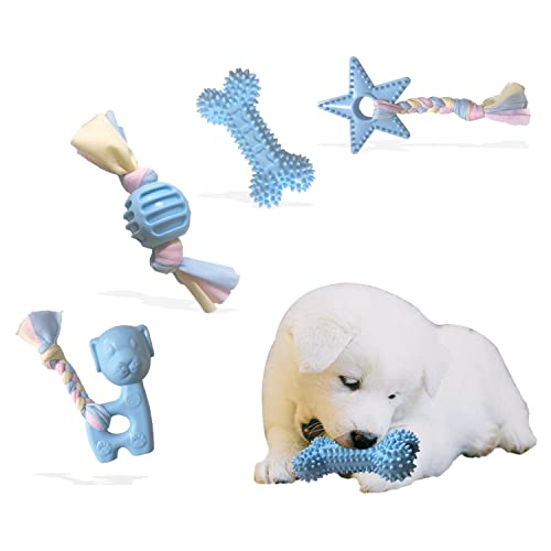 Produkte 4-teiliges Hundespielzeug-Set mit Hundekauspielzeug, Seilspielzeug für Hunde, Plüsch Hundespielzeug und Hundeleckerli-Spenderball - Unterstützt Non-Profit Dog Rescue (Blau) von Kattypet
