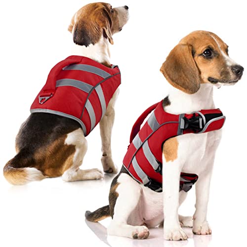 Hund Rettungsweste, Hund Schwimmweste, Float Mantel, verstellbare Haustier Lebensretter mit Griff zum Schwimmen, Surfen, Bootfahren (M) von Katzinst