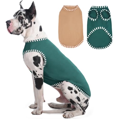 Katzinst 2 Pack Hunde-Shirts, Hunde Shirt für Großer Hunde, Ärmelloses Weste Gestreifte Ärmel Hundekostüme, Shirt für Hunde Däne Deutscher Schäferhund Grün, Khaki 4XL von Katzinst