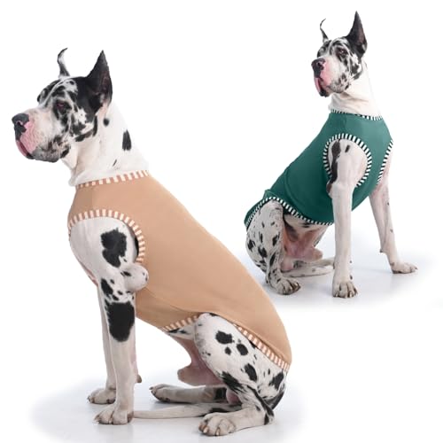 Katzinst 2 Pack Hundepullover, Grün Khaki Sweatshirt, Hunde Shirt für Großer Hunde, Ärmelloses Weste Gestreifte Ärmel Hundekostüme, Däne Deutscher Schäferhund, 4XL von Katzinst