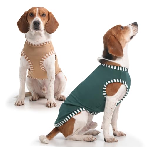 Katzinst 2 Pack Hundepullover, Grün Khaki Sweatshirt, Hunde Shirt für Mittlere Hunde, Ärmellose Weste Gestreifte Ärmel Hunde Kostüme, Schnauzer Bichon M von Katzinst