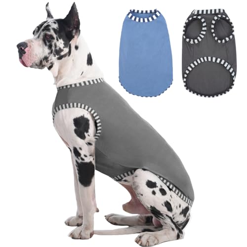 Katzinst 2 Pack Hunde-Shirts, Shirt für Großer Hunde, Ärmellose Weste Gestreifte Ärmel Hundekostüme, Sommer Shirt für Däne Deutscher Schäferhund Grau, Blau 5XL von Katzinst