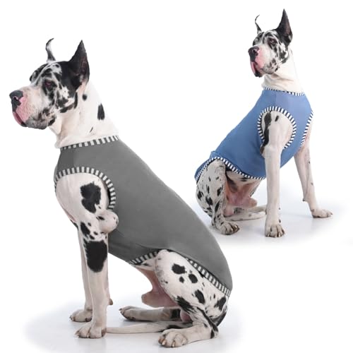 Katzinst 2 Pack Hunde-Shirts, Shirt für Mittlere Hunde, Ärmellose Weste Gestreifte Ärmel Hundekostüme, Sommer Shirt für Däne Deutscher Schäferhund Grau, Blau 4XL von Katzinst