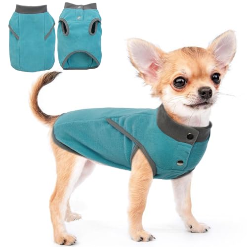 KATZINST Hunde Fleecejacke, Hundepullover Fleece, Hundemantel Fleece, Wendefarbe Hundefleecepulli mit Reissverschluss, Warm Hundepulli für Kleine Hunde Chihuahua Bulldogge, Blau S von Katzinst