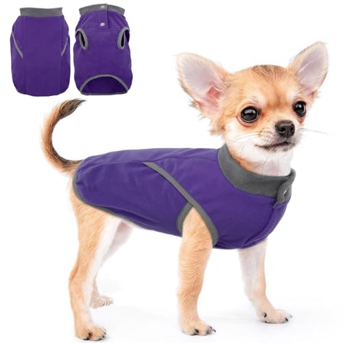 KATZINST Hunde Fleecejacke, Hundepullover Fleece, Hundemantel Fleece, Wendefarbe Hundefleecepulli mit Reissverschluss, Warm Hundepulli für Kleine Hunde Chihuahua Bulldogge, Lila S von Katzinst