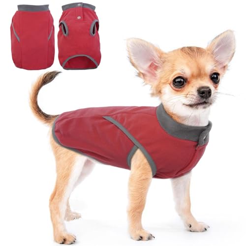 KATZINST Hunde Fleecejacke, Hundepullover Fleece, Hundemantel Fleece, Wendefarbe Hundefleecepulli mit Reissverschluss, Warm Hundepulli für Kleine Hunde Chihuahua Bulldogge, Rot S von Katzinst