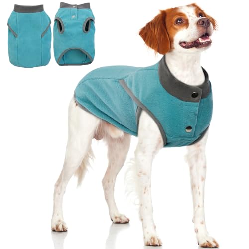 KATZINST Hunde Fleecejacke, Hundepullover Fleece, hundemantel Fleece, Wendefarbe Hundefleecepulli mit Reissverschluss, Warm Hundepulli für Grosse Hunde Labrador Französische Bulldogge, Blau XL von Katzinst