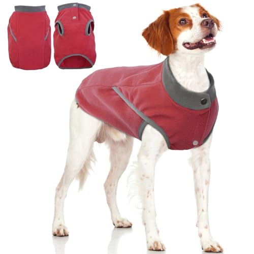 KATZINST Hunde Fleecejacke, Hundepullover Fleece, hundemantel Fleece, Wendefarbe Hundefleecepulli mit Reissverschluss, Warm Hundepulli für Grosse Hunde Labrador Französische Bulldogge, Rot XL von Katzinst