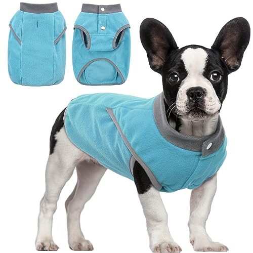 KATZINST Hunde Fleecejacke, Hundepullover Fleece, hundemantel Fleece, Wendefarbe Hundefleecepulli mit Reissverschluss, Warm Hundepulli für Mittelgroße Hunde Labrador Bulldogge, Blau L von Katzinst