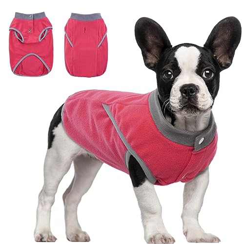 KATZINST Hunde Fleecejacke, Hundepullover Fleece, hundemantel Fleece, Wendefarbe Hundefleecepulli mit Reissverschluss, Warm Hundepulli für Mittelgroße Hunde Labrador Bulldogge, Rot L von Katzinst