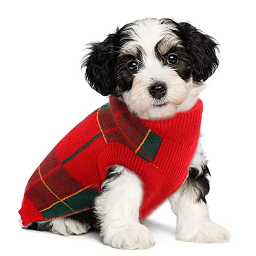 KATZINST Hunde Pullover, Weihnachtspullover Hund, Hundepullover Fleece Hundepullover Weihnachten mit Karomuster, Hundepullover Mittelgroße Hunde für Chenery Malteser Jack Russell, Rot Grün M von Katzinst