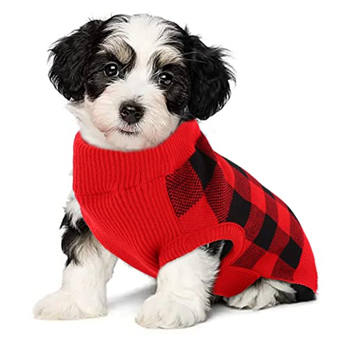 KATZINST Hunde Pullover, Weihnachtspullover Hund, Hundepullover Fleece Hundepullover Weihnachten mit Karomuster, Hundepullover Mittelgroße Hunde für Chenery Malteser Jack Russell, Rot Schwarz L von Katzinst