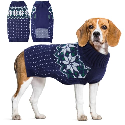 KATZINST Hunde Pullover, Weihnachtspullover Hund, Hundepullover Fleece Hundepullover Weihnachten mit Schneeflockenmuster, Hundepullover Grosse Hunde für Labrador Jack Russell Weimarer Hund, Blau XL von Katzinst