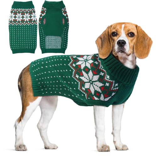 KATZINST Hunde Pullover, Weihnachtspullover Hund, Hundepullover Fleece Hundepullover Weihnachten mit Schneeflockenmuster, Hundepullover Grosse Hunde für Labrador Jack Russell Weimarer Hund, Grün XL von Katzinst