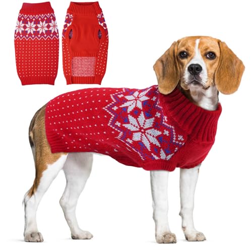 KATZINST Hunde Pullover, Weihnachtspullover Hund, Hundepullover Fleece Hundepullover Weihnachten mit Schneeflockenmuster, Hundepullover Grosse Hunde für Labrador Jack Russell Weimarer Hund, Rot XL von Katzinst