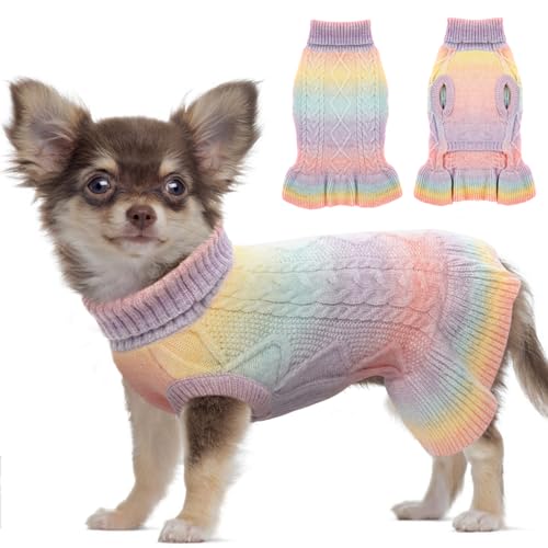 KATZINST Hundepullover, Schöne Hundepullover Weihnachten, Warm Rollkragen Hundepulli, Hund Pullover und Katzenpullover, Hundepulli für Kleine Hunde Katzen Chihuahua Teddy Yorkshire, Regenbogen, XS von Katzinst