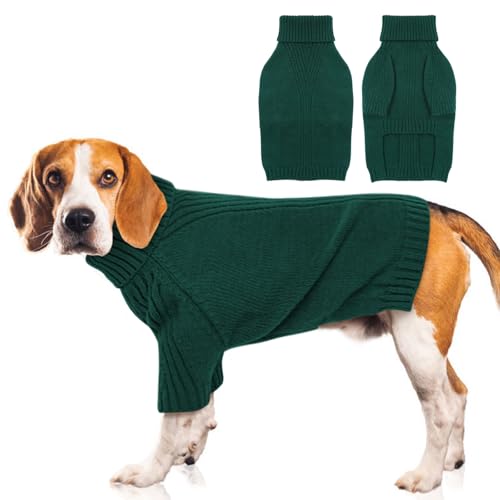 KATZINST Hundepullover Grosse Hunde, Hund Weihnachten Pullover, Warm Rollkragen Strick Hunde Pullover, Hundebekleidung Hundepulli große Hunde Labrador Dobermannpinscher, Grün 2XL von Katzinst