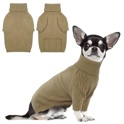 KATZINST Hundepullover Kleine Hunde, Hundepullover Dackel Weihnachten Hundepulli, Warm Rollkragen Strick Pullover für Hunde, Welpenpullover Hundepulli für Kleine Hunde Chihuahua, Gelbbraun S von Katzinst