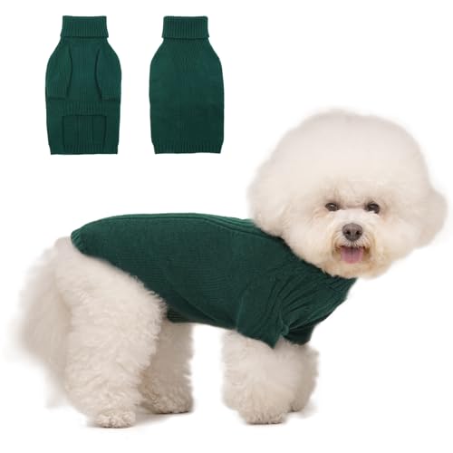 KATZINST Hundepullover Kleine Hunde, Hundepullover Dackel Weihnachten Hundepulli, Warm Rollkragen Strick Pullover für Hunde, Welpenpullover Hundepulli für Kleine Hunde Chihuahua, Grün S von Katzinst