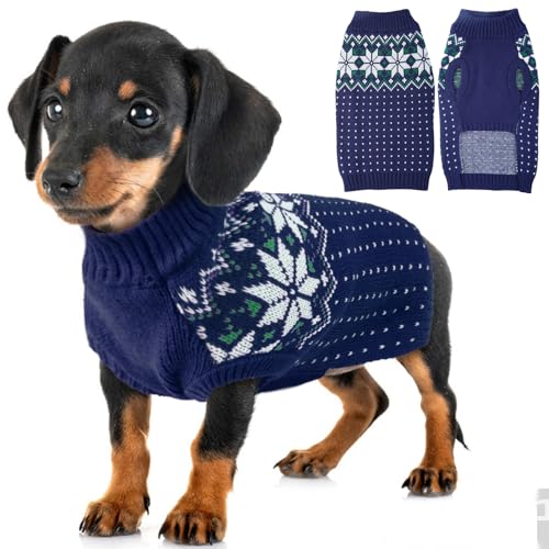 KATZINST Hundepullover Kleine Hunde, Weihnachtspullover Hund, Hundepullover Fleece Hundepullover Weihnachten, Pullover für Französische Bulldogge Dackel Chihuahua Yorkshire, Blau S von Katzinst