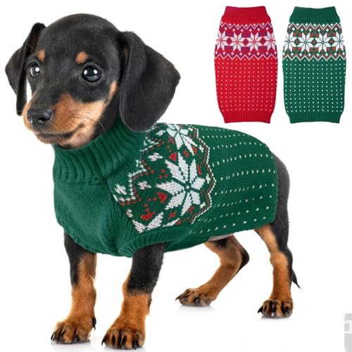 KATZINST Hundepullover Kleine Hunde, Weihnachtspullover Hund, Hundepullover Fleece Hundepullover Weihnachten, Pullover für Französische Bulldogge Dackel Chihuahua Yorkshire, Grün S von Katzinst