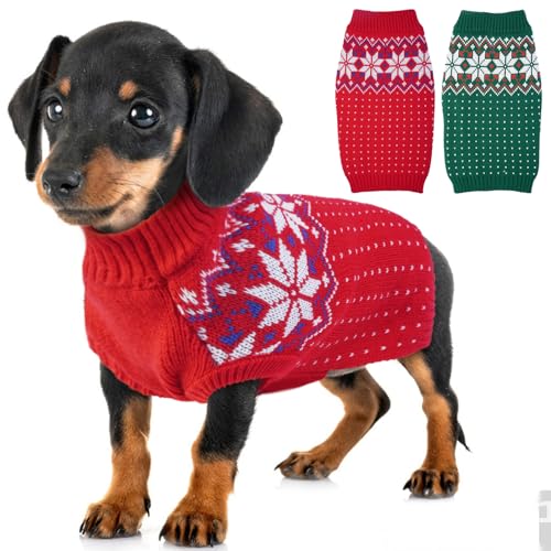 KATZINST Hundepullover Kleine Hunde, Weihnachtspullover Hund, Hundepullover Fleece Hundepullover Weihnachten, Pullover für Französische Bulldogge Dackel Chihuahua Yorkshire, Rot S von Katzinst