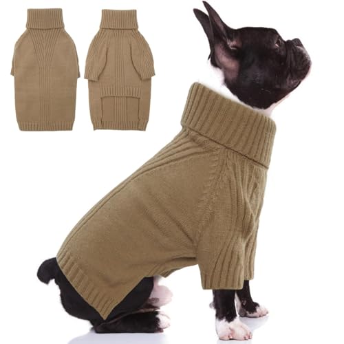 KATZINST Hundepullover Mittelgroße Hunde, Hund Weihnachten Pullover, Warm Rollkragen Strick Hunde Pullover, Hundebekleidung Haustierpulli Hundepullover Französische Bulldogge Husky, Gelbbraun XL von Katzinst