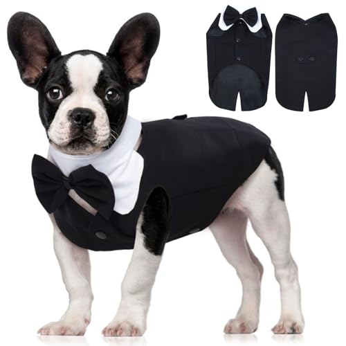 Katzinst Hund Smoking Anzug & Hundefliege, Verstellbare elastische Hundekrawatte, Hundemantel mit Knopfleiste für Mittlere und Große Hunde, Hundejacke für Partys, Hochzeiten, Dinnerpartys,XL von Katzinst