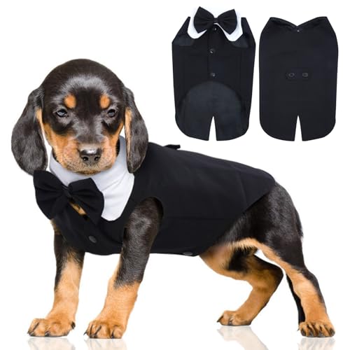 Katzinst Hund Smoking Anzug & Hundefliege, Verstellbare elastische Hundekrawatte, Hundemantel mit Knopfleiste für Mittlere und Große Hunde, Hundejacke für Partys, Hochzeiten, Dinnerpartys,S von Katzinst