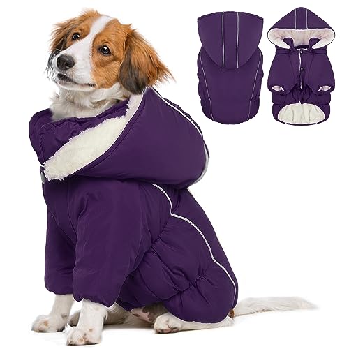 Katzinst Haustierkleidung, Winter Hundemantel mit Beinen Warm Hunde Wintermantel Hundejacke, Anti-Schneeanzug Hundebekleidung Hundepullover Grosse Hunde Labrador Schäferhund Dobermann, Lila XL von Katzinst