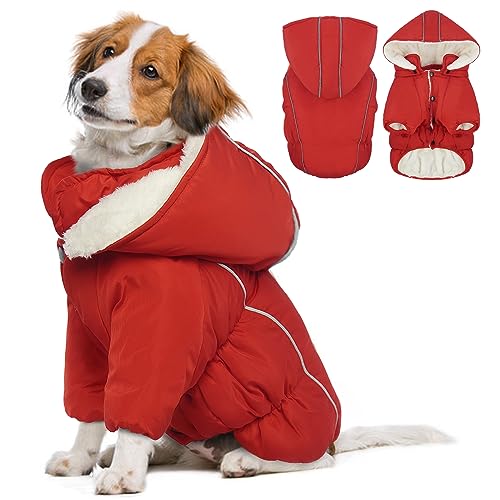 Katzinst Haustierkleidung, Winter Hundemantel mit Beinen Warm Hunde Wintermantel Hundejacke, Anti-Schneeanzug Hundebekleidung Hundepullover Grosse Hunde Labrador Schäferhund Dobermann, Rot XL von Katzinst