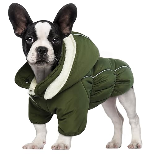 Katzinst Haustierkleidung, Winter Hundemantel mit Beinen Warm Hunde Wintermantel Hundejacke, Anti-Schneeanzug Hundemantel für Kleine Hunde, Chihuahua Französische Bulldogge Mops，, Grün S von Katzinst