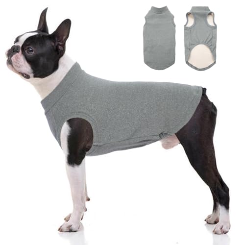 Katzinst Hundepullover Fleece Weste Dehnbares und Warmes Sweatshirt Hunde T-Shirt Hundepulli für Mittelgroße Hunde Pullover für Französische Bulldoggen Border-Collie Corgis Grau XL von Katzinst