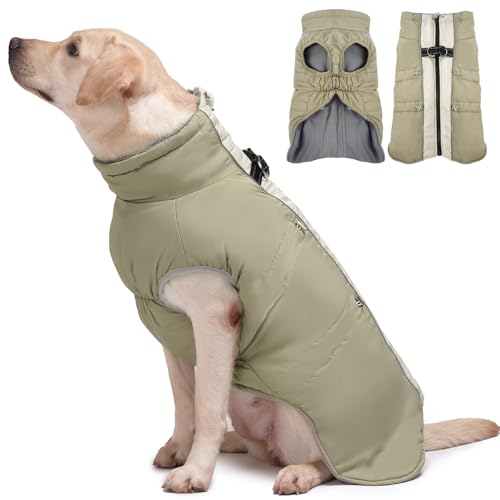 Katzinst Hunde Wintermantel, Ärmellose Wasserbeständig Hundejacke Reflektierend Hundejacke mit Bauchschutz Hundebekleidung Outfit Hundemantel für Grosse Hunde, Labrador, 2XL von Katzinst