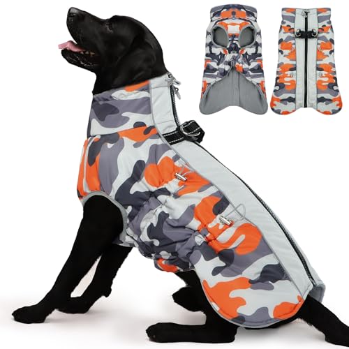 Katzinst Hunde Wintermantel, Ärmellose wasserdichte Hundejacke Reflektierend Hundejacke mit Bauchschutz Hundebekleidung Outfit Hundemantel für Grosse Hunde, Deutscher Schäferhund Labrador, 2XL von Katzinst