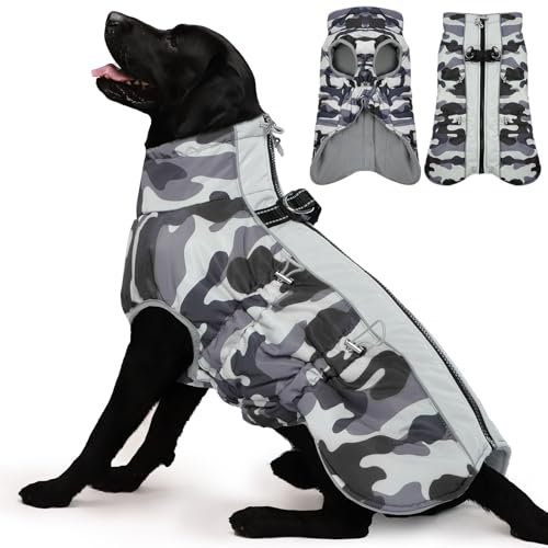 Katzinst Hunde Wintermantel, Ärmellose wasserdichte Hundejacke Reflektierend Hundejacke mit Bauchschutz Hundebekleidung Outfit Hundemantel für Grosse Hunde, Deutscher Schäferhund Labrador, 2XL von Katzinst