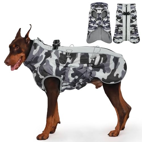 Katzinst Hunde Wintermantel, Ärmellose Wasserbeständig Hundejacke Reflektierend Hundejacke mit Bauchschutz Hundebekleidung Outfit Hundemantel für Grosse Hunde, Labrador, 3XL von Katzinst