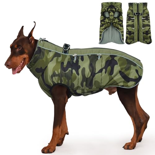 Katzinst Hunde Wintermantel, Ärmellose Wasserbeständig Hundejacke Reflektierend Hundejacke mit Bauchschutz Hundebekleidung Outfit Hundemantel für Grosse Hunde, Labrador, 3XL von Katzinst