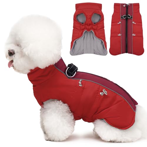 Katzinst Hunde Wintermantel, Ärmellose Wasserbeständig Hundejacke Reflektierend Hundejacke mit Bauchschutz Hundebekleidung Outfit Hundemantel für Kleine Hunde, Dackel Chihuahua Yorkshire, S von Katzinst