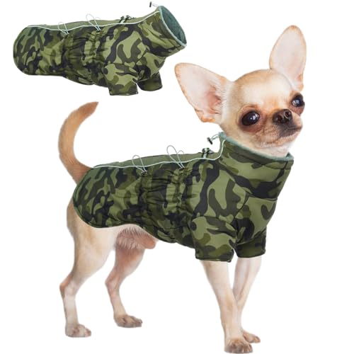 Katzinst Hunde Wintermantel, Wasserdichter Hundemantel mit Beinen Reflektierend Hundejacke mit Bauchschutz Hundebekleidung Outfit Hundemantel für Kleine Hunde, Dackel Chihuahua Yorkshire, S von Katzinst