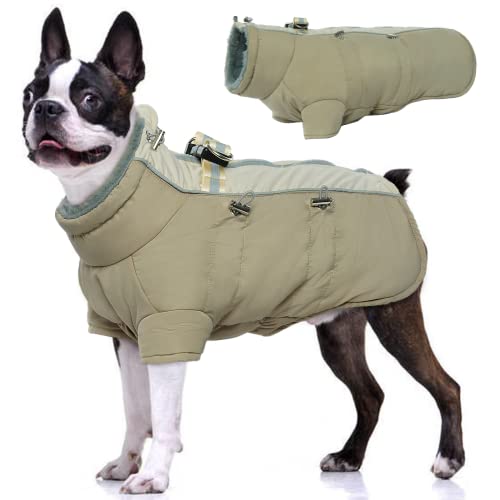 Katzinst Hunde Wintermantel, Wasserdichter Hundemantel mit Beinen Reflektierend Hundejacke mit Bauchschutz Hundebekleidung Outfit Hundemantel für Mittelittelgroße Hunde, Französische Bulldogge, M von Katzinst