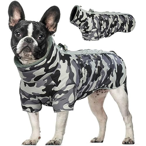 Katzinst Hunde Wintermantel, Wasserdichter Hundemantel mit Beinen Reflektierend Hundejacke mit Bauchschutz Hundebekleidung Outfit Hundemantel für Mittelittelgroße Hunde, Französische Bulldogge, M von Katzinst