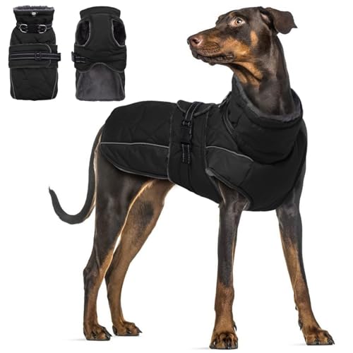 Katzinst Hundemantel, Hunde Wintermantel mit Reflektierenden Streifen, wasserdichte Hundemantel für Mittelgroße und Große Hunde, Warmer Mantel für Dobermann,Schwarz,3XL von Katzinst