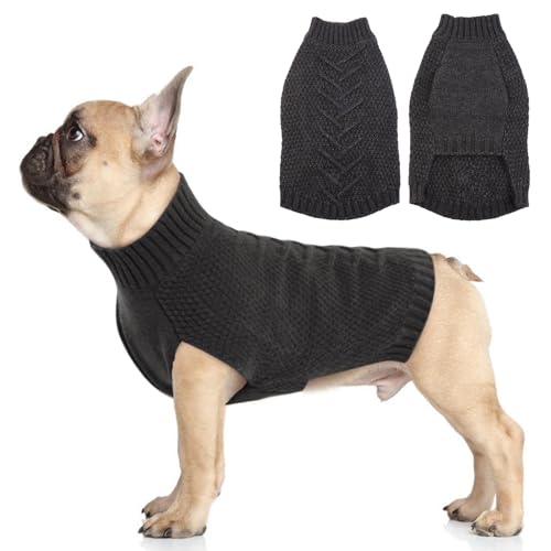 Katzinst Hundepullover,Hund Pullover für Mittlere Hunde,Strickwaren Pullover Hund, Dickes Material Pullover Haustiermantel für Winter, Fleece Hund Pullover für Schnauzer,Pug,Grau,M von Katzinst