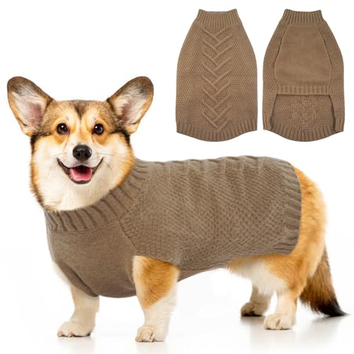 Katzinst Hundepullover,Hundepullover Kleine Hunde,Strickwaren Pullover Hund, Dickes Material Pullover Haustiermantel für Winter, Fleece Hund Pullover für Dachshund,French Bulldog,Khaki,L von Katzinst