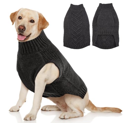 Katzinst Hundepullover,Hund Pullover für Mittlere Hunde,Strickwaren Pullover Hund, Dickes Material Pullover Haustiermantel für Winter, Fleece Hund Pullover für Beagle,Border Collie,Grau,XL von Katzinst