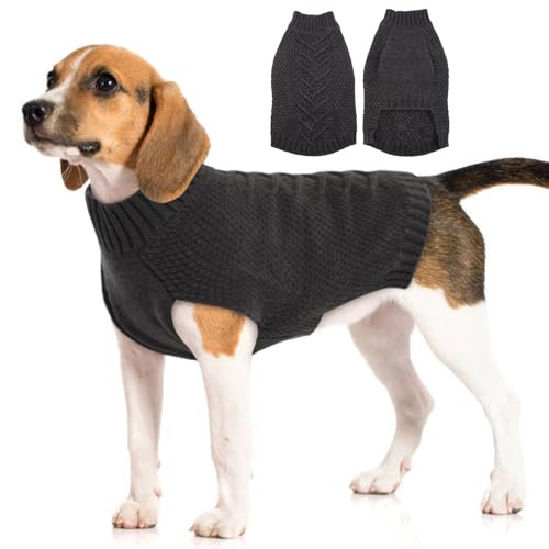 Katzinst Hundepullover,Hund Pullover für Mittlere Hunde,Strickwaren Pullover Hund, Dickes Material Pullover Haustiermantel für Winter, Fleece Hund Pullover für Beagle,Border Collie,Grau,XL von Katzinst