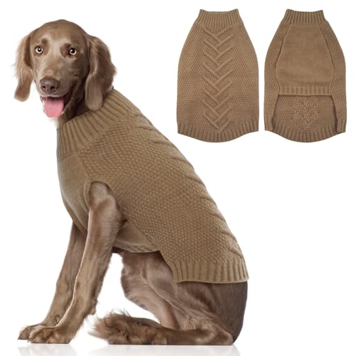 Katzinst Hundepullover,Hund Pullover für Große Hunde,Strickwaren Pullover Hund, Dickes Material Pullover Haustiermantel für Winter, Fleece Hund Pullover für Pitbull Labrador,Khaki,2XL von Katzinst