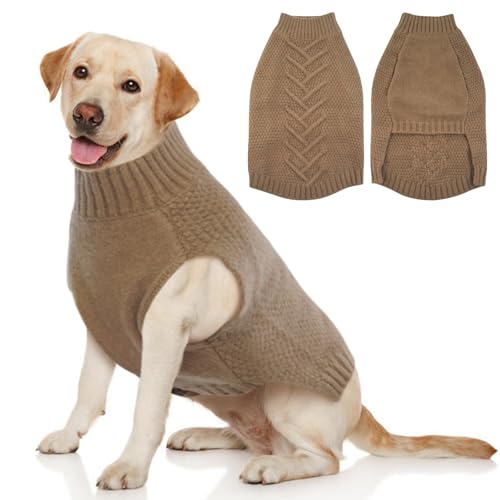 Katzinst Hundepullover,Hund Pullover für Große Hunde,Strickwaren Pullover Hund, Dickes Material Pullover Haustiermantel für Winter, Fleece Hund Pullover für Golden Retriever,Khaki,3XL von Katzinst